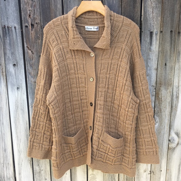Marion Foale Handknit Wool Cardigan Camel Tan XL - Picture 1 of 15